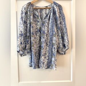 LC Lauren Conrad Blue Gray Puff Sleeve Blouse